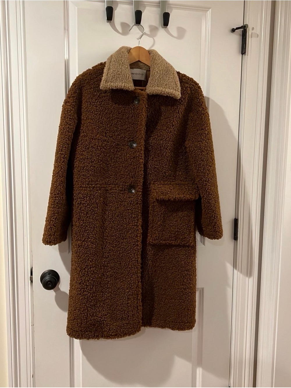 Brown Teddy Jacket with Cream Contrast Collar
